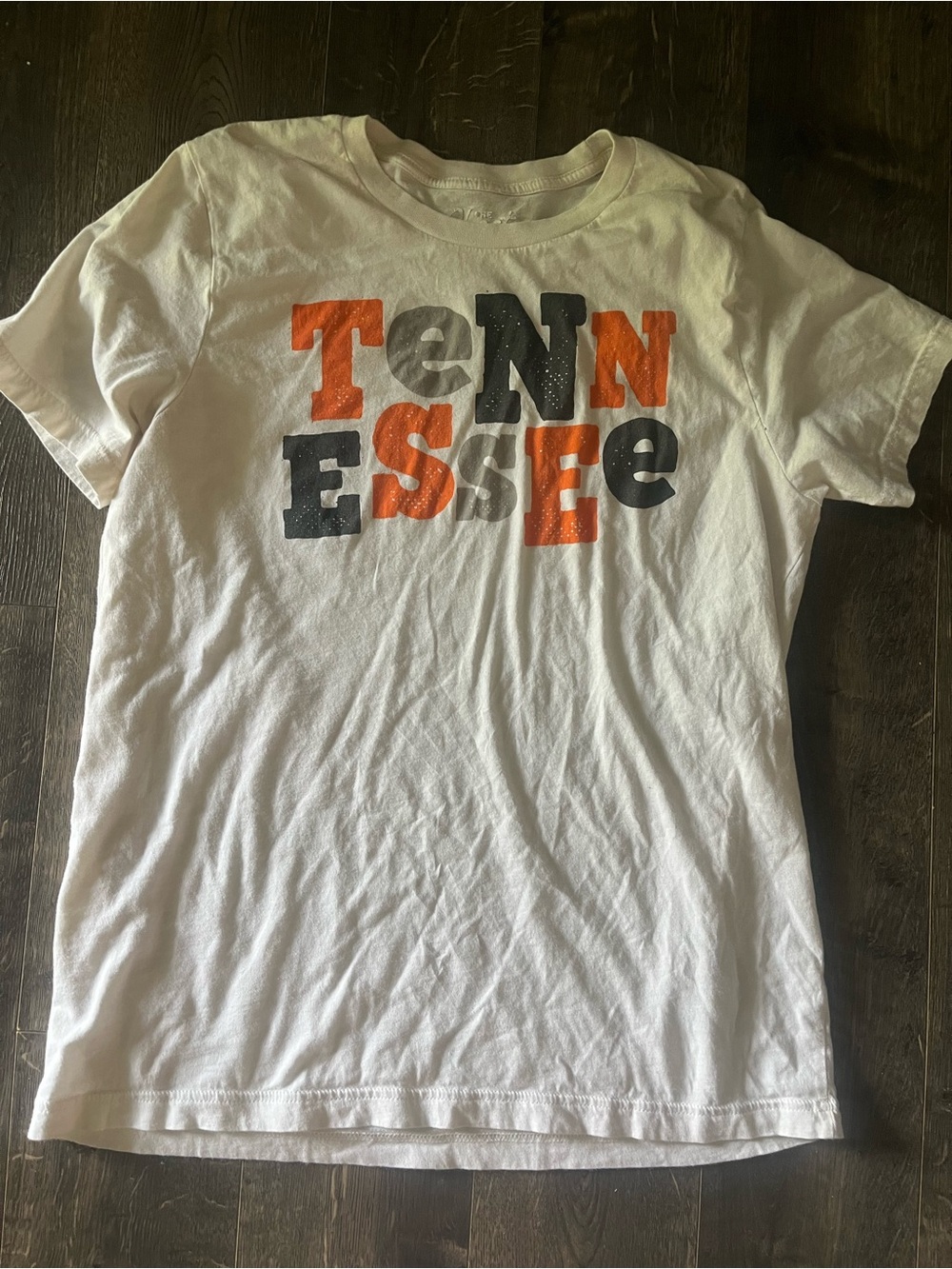 Source Unknown White Tee with Orange & Gray 'Tennessee' Block Graphic